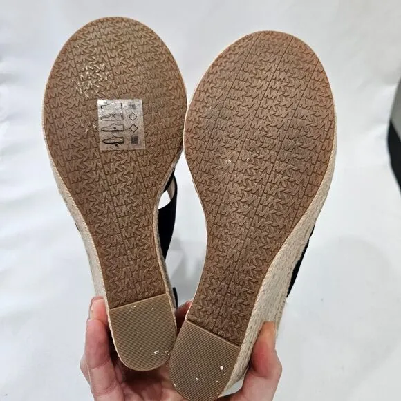 Michael Kors Womens Denim Woven Wedge Sandals Size 8 Zip Accents Boho Summer