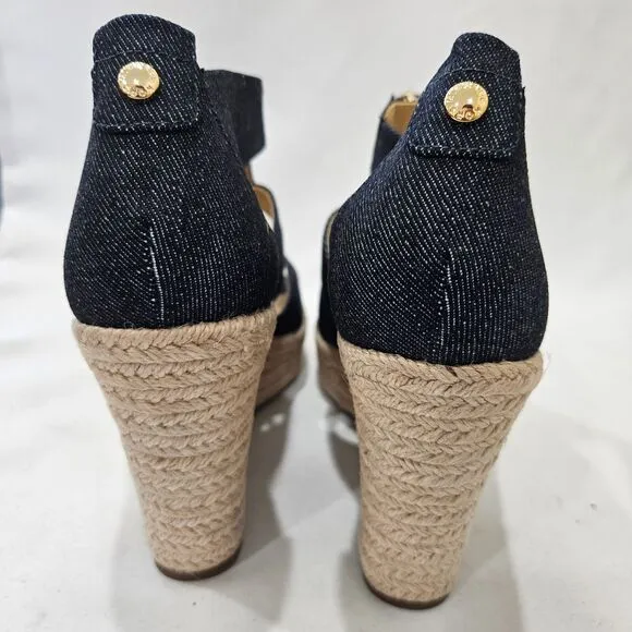 Michael Kors Womens Denim Woven Wedge Sandals Size 8 Zip Accents Boho Summer