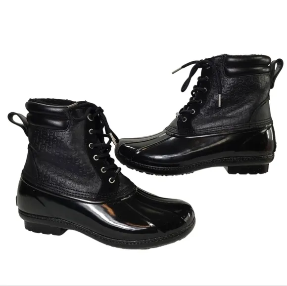 Michael Michael Kors Easton Lace Up Duck Boot - Black - Size 10 - Rain Leather