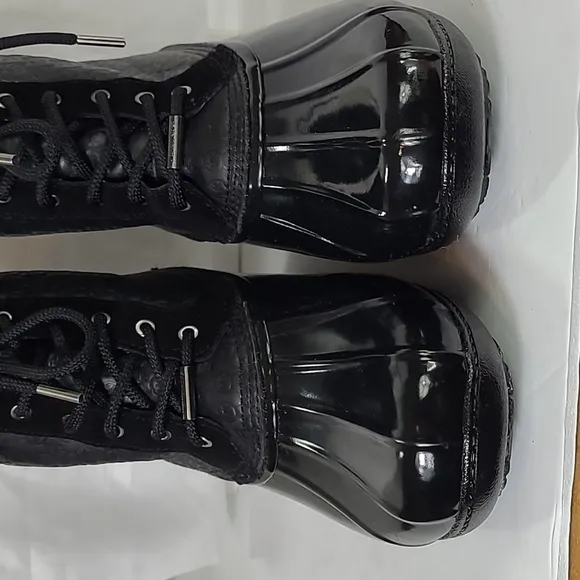 Michael Michael Kors Easton Lace Up Duck Boot - Black - Size 10 - Rain Leather