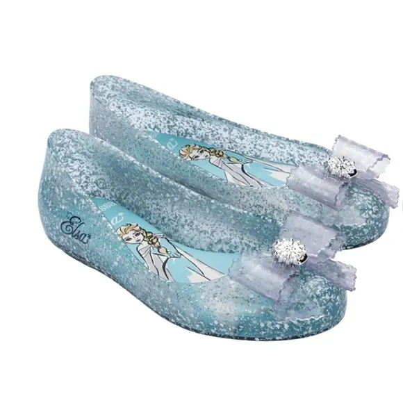 mini melissa Sweet Love Disney  Elsa FROZEN 2 glitter bow flat girl shoes Sz 2