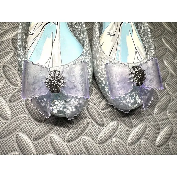 mini melissa Sweet Love Disney  Elsa FROZEN 2 glitter bow flat girl shoes Sz 2