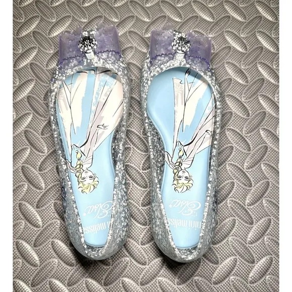 mini melissa Sweet Love Disney  Elsa FROZEN 2 glitter bow flat girl shoes Sz 2