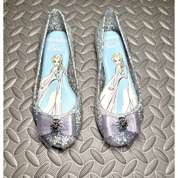 mini melissa Sweet Love Disney  Elsa FROZEN 2 glitter bow flat girl shoes Sz 2
