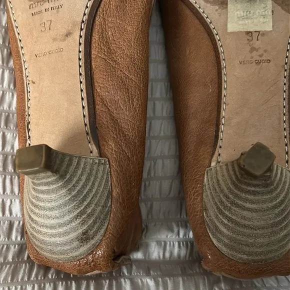 Miu Miu Womens 37 equals 6 1/2 US Brown Loafers Shoes Tan Leather Turquoise Heel