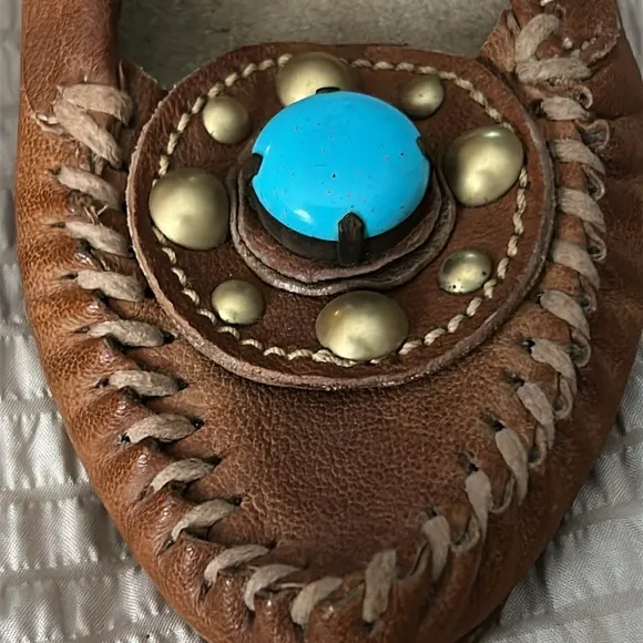 Miu Miu Womens 37 equals 6 1/2 US Brown Loafers Shoes Tan Leather Turquoise Heel