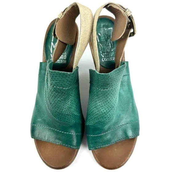 Miz Mooz Sandals 37 Teal Green Leather Vesitaire Collection Slingback Shoes