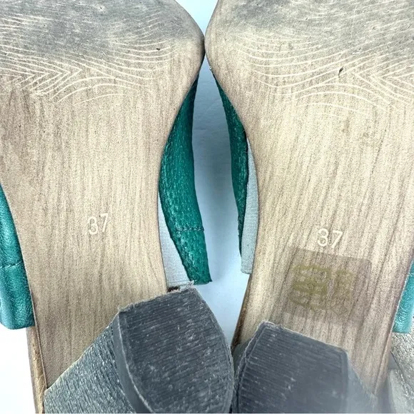 Miz Mooz Sandals 37 Teal Green Leather Vesitaire Collection Slingback Shoes