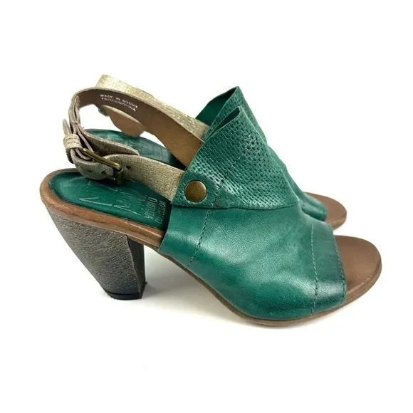 Miz Mooz Sandals 37 Teal Green Leather Vesitaire Collection Slingback Shoes