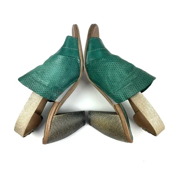 Miz Mooz Sandals 37 Teal Green Leather Vesitaire Collection Slingback Shoes
