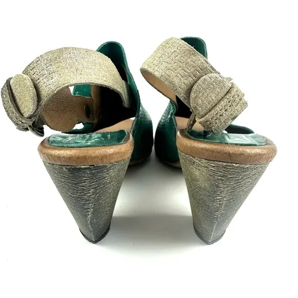 Miz Mooz Sandals 37 Teal Green Leather Vesitaire Collection Slingback Shoes