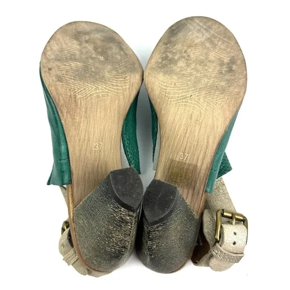 Miz Mooz Sandals 37 Teal Green Leather Vesitaire Collection Slingback Shoes