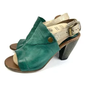 Miz Mooz Sandals 37 Teal Green Leather Vesitaire Collection Slingback Shoes