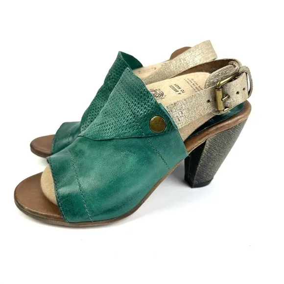 Miz Mooz Sandals 37 Teal Green Leather Vesitaire Collection Slingback Shoes