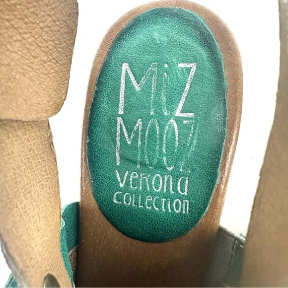 Miz Mooz Sandals 37 Teal Green Leather Vesitaire Collection Slingback Shoes