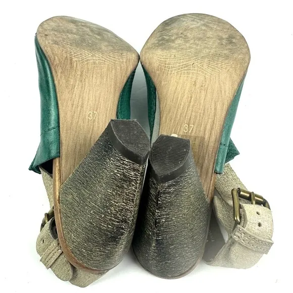 Miz Mooz Sandals 37 Teal Green Leather Vesitaire Collection Slingback Shoes