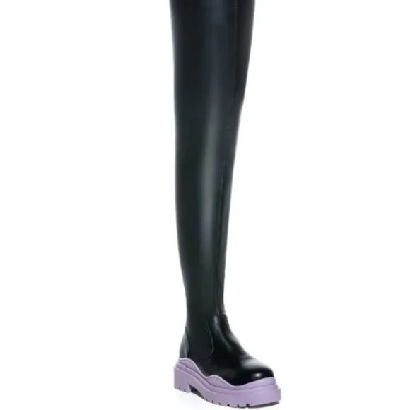 Miz Stretch Chelsea: High Rise Periwinkle Lilac Thigh High Chunky Boot 7.5 8