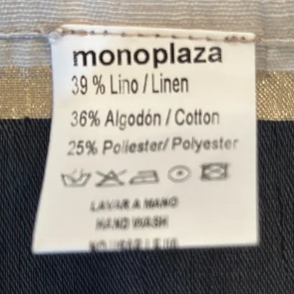 Monoplaza Linen Blend Ivory Gold &amp; Black Striped Wrap Midi Skirt