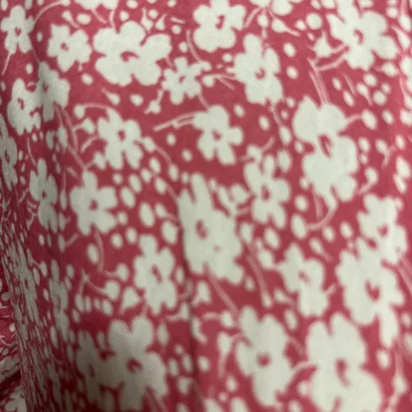 Naggoo NWT  flarge pink and white floral v neck ruffle short sleeve wrap dress