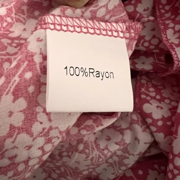 Naggoo NWT  flarge pink and white floral v neck ruffle short sleeve wrap dress