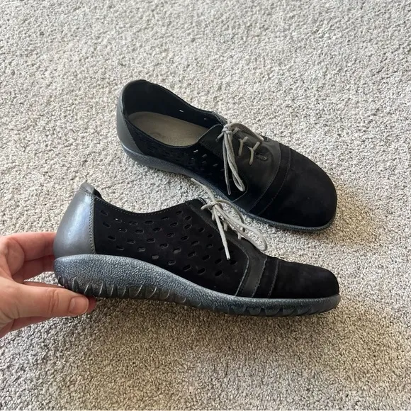 Naot Shoes Women’s Size 37 Lalo Black Velvet Nubuck Leather Lace Up Oxford