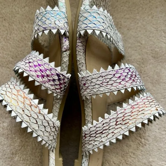 Nayla Clara Rainbow Fish Scales Slide Flat Sandals Women 7 Zig Zag Wide Straps