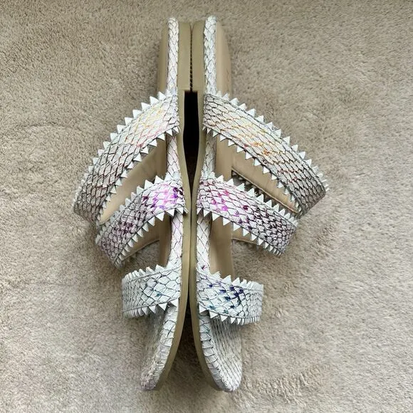 Nayla Clara Rainbow Fish Scales Slide Flat Sandals Women 7 Zig Zag Wide Straps
