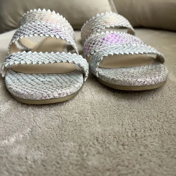 Nayla Clara Rainbow Fish Scales Slide Flat Sandals Women 7 Zig Zag Wide Straps