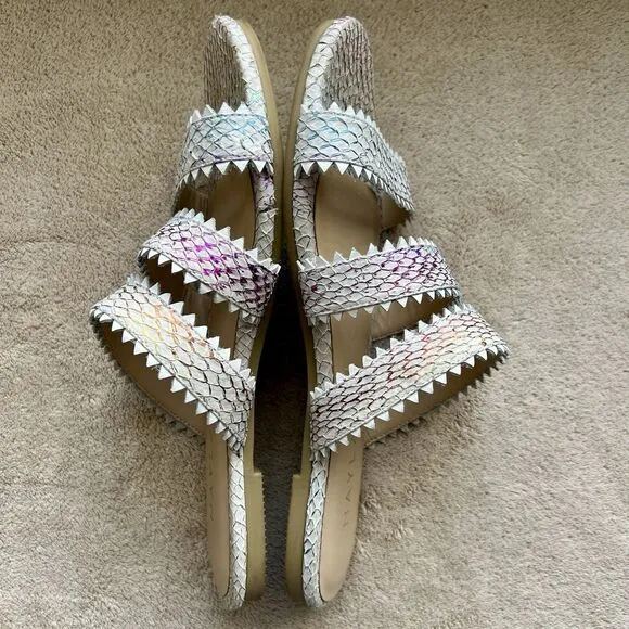 Nayla Clara Rainbow Fish Scales Slide Flat Sandals Women 7 Zig Zag Wide Straps