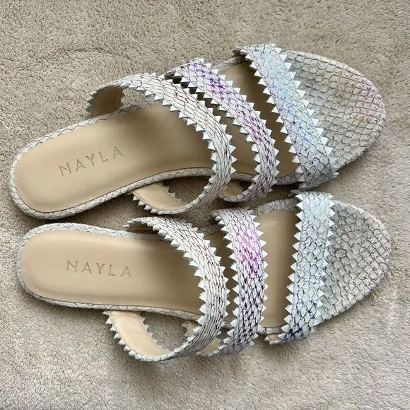 Nayla Clara Rainbow Fish Scales Slide Flat Sandals Women 7 Zig Zag Wide Straps