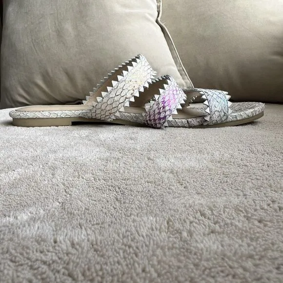 Nayla Clara Rainbow Fish Scales Slide Flat Sandals Women 7 Zig Zag Wide Straps