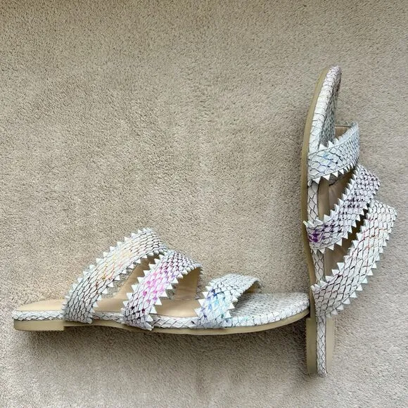 Nayla Clara Rainbow Fish Scales Slide Flat Sandals Women 7 Zig Zag Wide Straps
