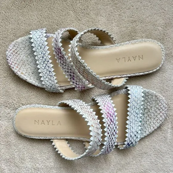 Nayla Clara Rainbow Fish Scales Slide Flat Sandals Women 7 Zig Zag Wide Straps
