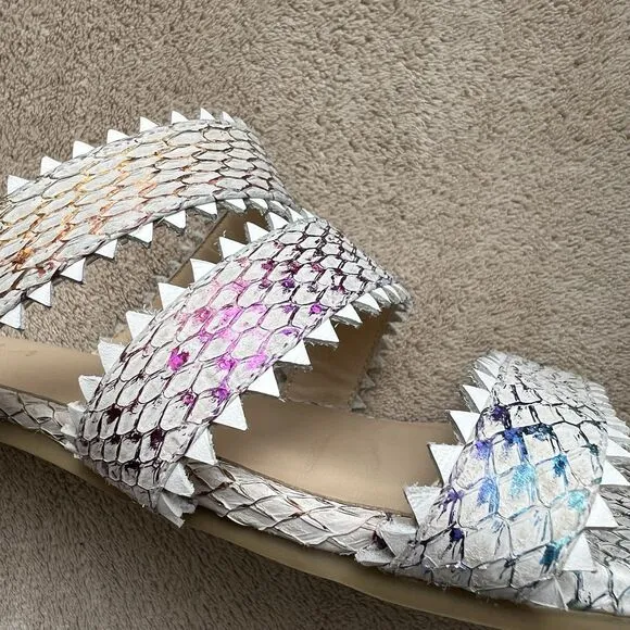 Nayla Clara Rainbow Fish Scales Slide Flat Sandals Women 7 Zig Zag Wide Straps