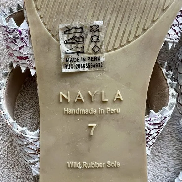 Nayla Clara Rainbow Fish Scales Slide Flat Sandals Women 7 Zig Zag Wide Straps