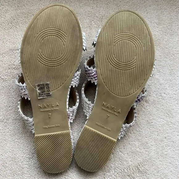 Nayla Clara Rainbow Fish Scales Slide Flat Sandals Women 7 Zig Zag Wide Straps