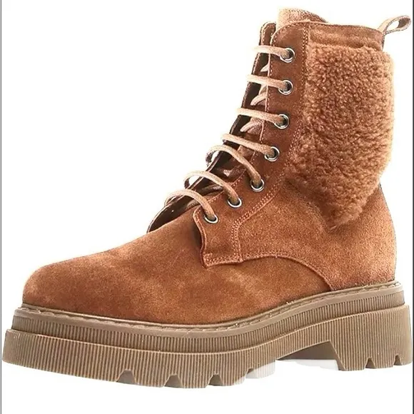 NEW $385 Voile Blanche Cleofe Italy Brown Suede Shearling Zip Hiking Boot 38 7.5