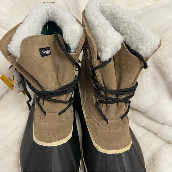 NEW 3M Thinsulate Men's Black and Tan Winter Boots