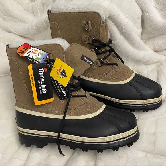 NEW 3M Thinsulate Men's Black and Tan Winter Boots