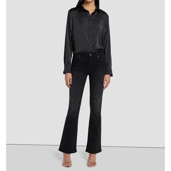 NEW 7 FOR ALL MANKIND tailorless crystal bootcut jean in black iris