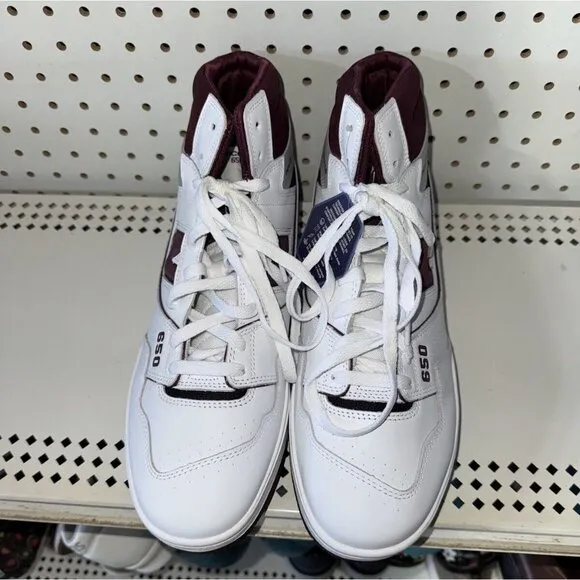 New Balance 650R Mens Leather Athletic Shoes Sneakers Size 9 White Burgundy