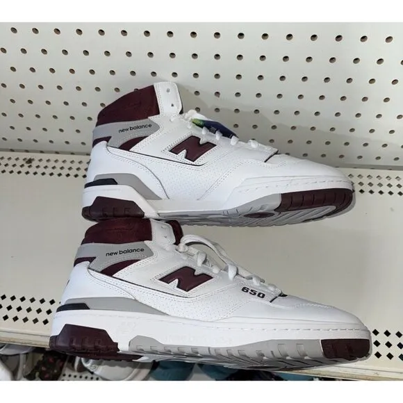 New Balance 650R Mens Leather Athletic Shoes Sneakers Size 9 White Burgundy