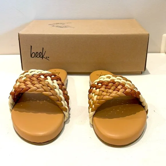 New BEEK Leather Baza Woven Sandals in Beach