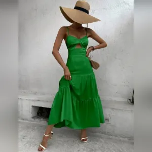 New Chic Cut Out High Waist Maxi Cami Dress Green