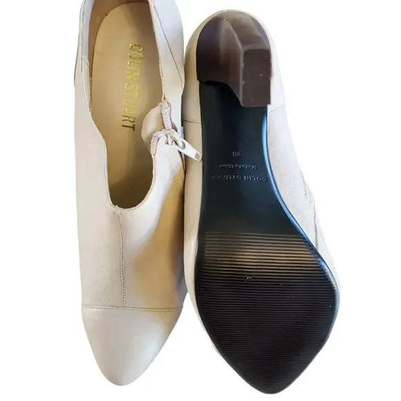 New Colin Stuart Heel Shoes Women's 8B White Genuine Leather Pointed Toe Ankle