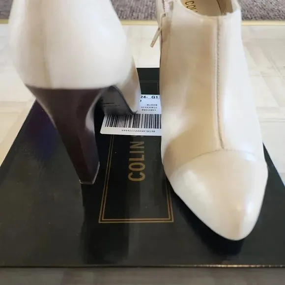 New Colin Stuart Heel Shoes Women's 8B White Genuine Leather Pointed Toe Ankle
