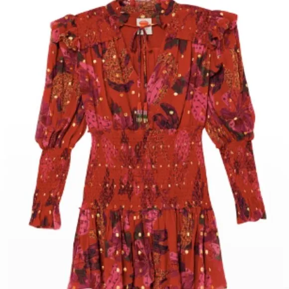 NEW Farm Rio Banana Flowers Smocked Mini Dress