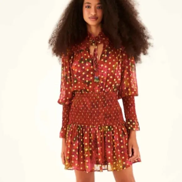NEW Farm Rio Banana Flowers Smocked Mini Dress