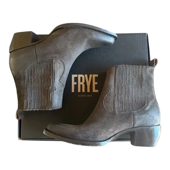 NEW! Frye Sacha Chelsea Chocolate Brown Suede Ankle Boots Elastic Panels …