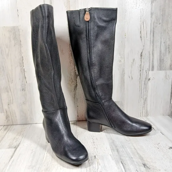 NEW Gentle Souls Ella Stove Black Leather Knee High Block Heel Boots #1272